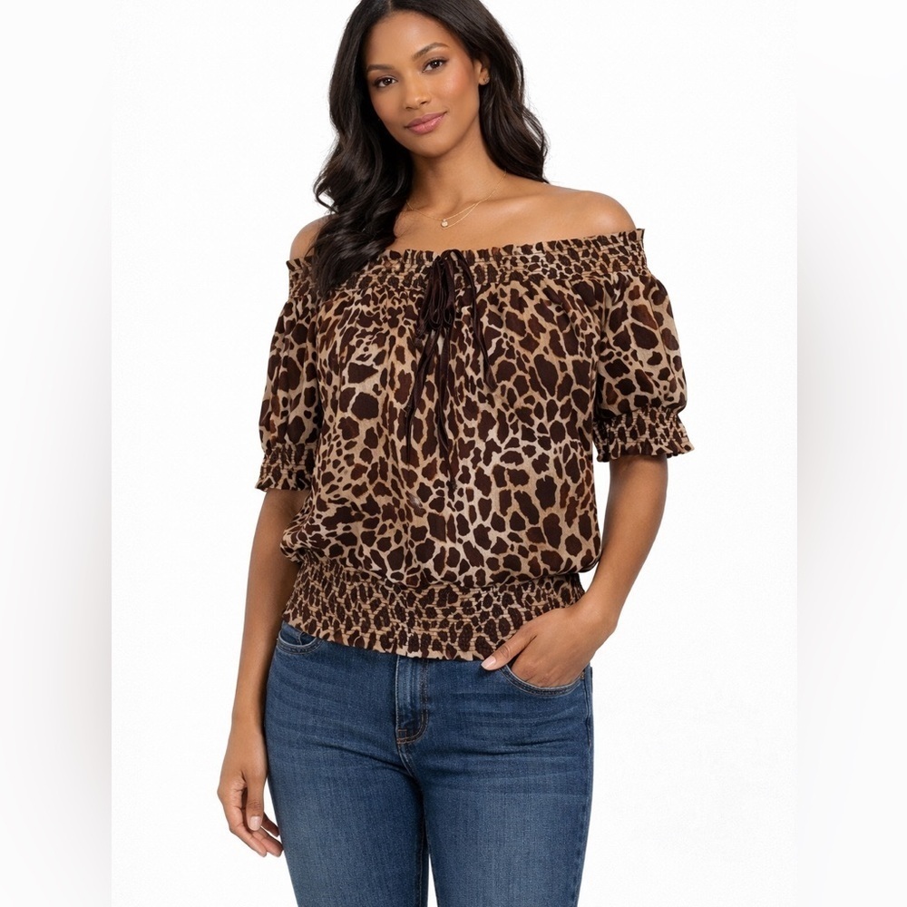 Candie's Brown Leopard Print Off-Shoulder Blouse